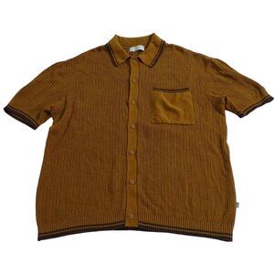 Standard Cloth Brown Button Up Knit Shirt Sweater Men Size M Short Sleeve